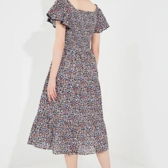 Tory Burch Wildflower Tiered Off Shoulder Smoked Navy Pipping Midi Dress S $498 - Picture 14 of 16